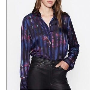 EQUIPMENT Eleonore Print Silk Blend Shirt Blouse Jewel-Tone Abstract Striped